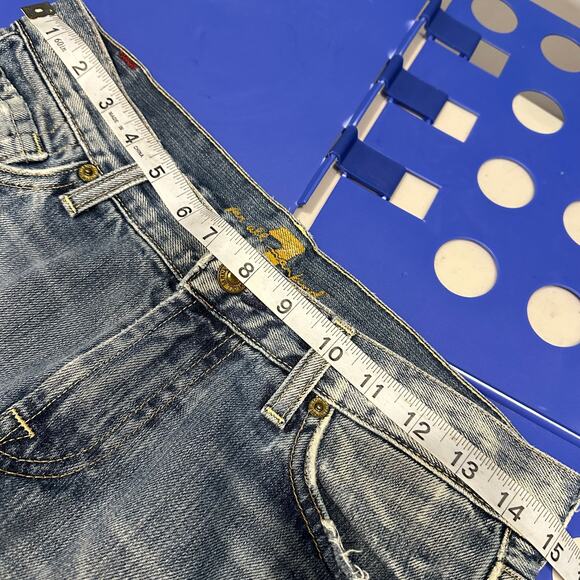 7 FOR ALL MANKIND Distressed Flare Jeans Womans size 28 X 29 Low Rise Vintage - Picture 13 of 15